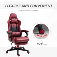 Vinsetto Racing Gaming Chair Diamond PU Leather Office Gamer Chair High Back Swivel Recliner with Footrest, Lumbar Support, Adjustable Height, Red(m-6)