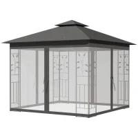 Outsunny 10'x10' Soft-top Steel Patio Gazebo Outdoor Sun Shelter with 2-Tier Polyester Roof, Curtain Sidewalls, Grey(m-2)