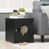 PawHut Cat Litter Box Enclosure End Table, Indoor Cat Washroom with Magnetic Door, Hidden Litter Box Nightstand with Large Tabletop, Easy Assembly, Black