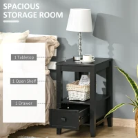 HOMCOM Side Table, Modern Coffee End Table with Drawer and Shelf,  Nightstand for Bedroom, Living Room, Black(m-5)