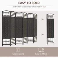 HOMCOM 6 Panel Folding Room Divider Portable Privacy Screen Wave Fiber Room Partition for Home Office Black(m-4)