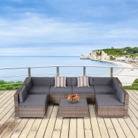 Outsunny Modern Rattan Patio Furniture Set, 7-Piece Outdoor Wicker Sofa Set with Cushions for Home & Family Gatherings, Gray(m-10)