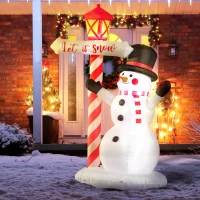 HOMCOM 7ft Christmas Inflatables Outdoor Decorationss Decorations Snowman with Street Light, Blow-Up LED Christmas Decor(m-2)