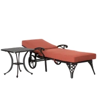 Outsunny Aluminum Adjustable Chaise Lounge Chair, Folding 4-Position Patio Recliner, Wheels, Armrests, Side Table, Cushion for Poolside, Backyard, Deck, Porch Garden, Red(m-11)
