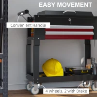 HOMCOM Tool Cart on Wheels Service Cart with 2 Drawers Tray Lockable Flip Top Storage for Garage Warehouse Workshop Black(m-5)