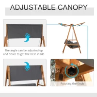 Outsunny 3 Seater Patio Swing Chair Convertible Cushioned Porch Swing Bed with Canopy, Wood Frame for Outdoor, Backyard, Garden(m-5)