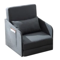 HOMCOM Faux Suede Sofa Bed Single Sofa Armchair Soft Floor Sleeper Lounger Futon Couch W/ Pillow and Pocket, Grey(m-11)