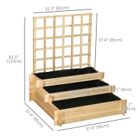 Outsunny Wooden Elevated Planter Box with Trellis for Climbing Plants, 3 Tier Raised Garden Bed for Garden, Outdoor, Natural(m-3)