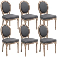 HOMCOM Vintage Armless Dining Chairs Set of 6, French Chic Side Chairs with Curved Backrest and Linen Upholstery for Kitchen, or Living Room, Grey(m-11)