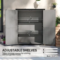 Outsunny Wood Storage Shed, Outdoor Garden Shed with Asphalt Roof, 2 Shelves, Lockable Doors and Adjustable Feet, Gray(m-6)