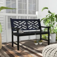 Outsunny Outdoor Garden Bench, Wooden Frame Patio Bench with Geometric Pattern, 43.25 Inch Weatherproof 2-Person Love Seat for Garden, Lawn, Porch, Yard, Work Entryway, Black(m-10)