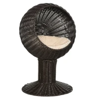 PawHut Elevated Cat Bed with Rotatable Egg Chair Pod, Cat Basket Bed with Thick Cushion, Natural Mat Grass Woven Kitty House, Coffee(m-11)