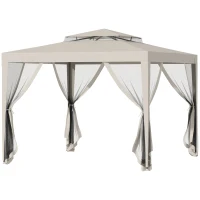 Outsunny 10' x 10' Canopy Tent, Party Tent with Mesh Netting and Double Tier Roof for Backyard, Garden, Patio, Outdoor, Beige(m-11)