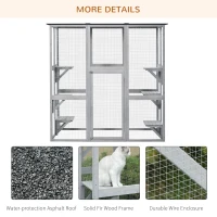 PawHut Large Outdoor Catio Enclosure, Weatherproof Cat House with Asphalt Roof,  Wooden Cat Patio Cage with 6 Balanced Platforms, 71" x 39" x 71", Grey(m-5)