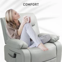 HOMCOM PU Leather Reclining Chair with Vibration Massage Rocker, Swivel Base, Rocking Function, Remote Control, Light Grey(m-7)