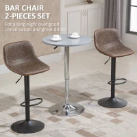 HOMCOM Adjustable Bar Stools, Swivel Bar Height Chairs Barstools Padded with Back for Kitchen, Counter, and Home Bar, Set of 2, Brown(m-4)