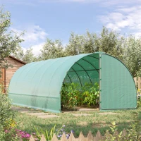 Outsunny 20' x 10' x 7' Tunnel Greenhouse Outdoor Walk-In Hot House with 2 Hinged Doors, Reinforced Steel Frame, PE Cover, Green(m-10)