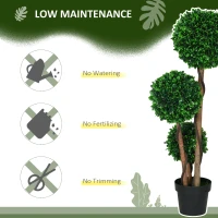 HOMCOM 3.5ft Artificial Tree, Triple Ball Boxwood Topiary with Pot and Sandalwood Leaves, for Indoor Outdoor Home(m-5)