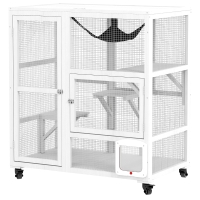 PawHut Cat House, Indoor Cat Enclosure on Wheels with Openable Top, 39", White