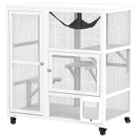 PawHut Cat House, Indoor Cat Enclosure on Wheels with Openable Top, 39", White(m-1)