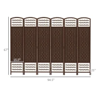 HOMCOM 6 Panel Folding Room Divider Portable Privacy Screen Wave Fiber Room Partition for Home Office Brown(m-3)