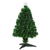 HOMCOM 2.5ft Tall Pre-Lit Douglas Fir Tabletop Artificial Christmas Tree with Realistic Branches, Fiber Optic LED Lights and 85 Tips, Green(m-11)