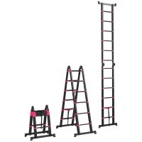 HOMCOM 12ft Aluminium Telescopic Extension Ladder, Heavy Duty Extendable Telescoping Ladder with Locking Mechanism, Non-slip Feet 330 Pound Capacity, EN131 Standard, Black(m-2)