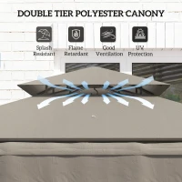 Outsunny 8' x 5' Grill Gazebo, Double Tiered Barbecue Grill Gazebo Shelter with Side Awning, 2 Side Shelves, 6 Hooks, Light Grey(m-5)