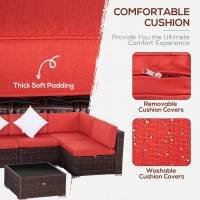 Outsunny 7 Pieces Patio Wicker Sofa Set, Outdoor PE Rattan Sectional Conversation Furniture Set w/ Tempered Glass Coffee Table & Cushion for Garden, Backyard, Red(m-5)