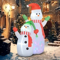 Outsunny 8FT Giant Inflatable Snowman, Christmas Blow Up Snowman with Rotating Colorful LED Light for Indoor, Outdoor, Yard(m-2)