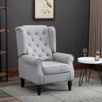 HOMCOM Mid-Century Modern Accent Chair, High Wingback Reading Chair, Button-Tufted Upholstered Fabric Armchair with Retro Wood Legs for Apartment, Living Room, Bedroom, Gray(m-10)