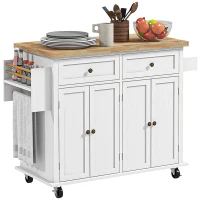 HOMCOM Modern Rolling Kitchen Island Cart with Spice Rack, Distressed White(m-11)