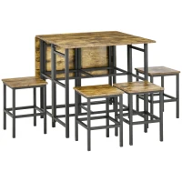 HOMCOM Industrial 5-Piece Folding Dining Table Set, Drop-Leaf Rectangular Kitchen Table with 4 Chairs for Dining Room, Rustic Brown(m-11)