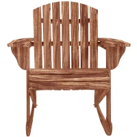 Outsunny Wood Adirondack Outdoor Lounge Rocking Chair Fire Pit Seating with Slatted Wooden Design, Fanned Back, Carbonized(m-11)