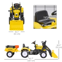 Aosom Front Loader Excavator Ride On Toy Pedal Control with 6 Wheels Controllable Bucket for 3 Year Old, Yellow(m-3)