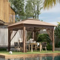 Outsunny 12' x 12' Pop Up Canopy Tent with Netting and Carry Bag, Instant Sun Shelter with 137 sq.ft Shade, Tents for Parties, Height Adjustable, for Outdoor, Garden, Patio, Khaki(m-10)