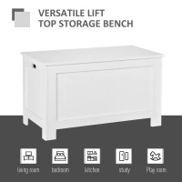 HOMCOM Large Storage Box Storage Trunk Cabinet Container with Lid and 2 Safety Hinges, White(m-7)