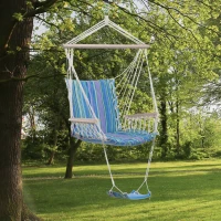 Outsunny Patio Hammock Chair, Portable Hanging Cotton Rope Hammock Swing Chair Sleeping Bed Seat with Footrest for Outdoor Garden Yard Camping Grey(m-1)