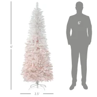 HOMCOM 6' Tall Unlit Pencil Fir Artificial Christmas Tree with Realistic Branches and Steel Base, Pink and White(m-3)