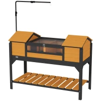 PawHut Tortoise Enclosure Tortoise House with Adjustable Lamp Holder Storage Shelf, Dual Main Houses, Openable Lid, Yellow(m-1)