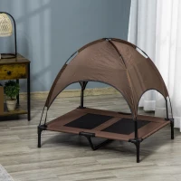 PawHut Elevated Dog Bed with Canopy, Portable Raised Dog Cot for L Sized Dogs, Indoor & Outdoor, 36" x 30" x 35", Coffee(m-8)