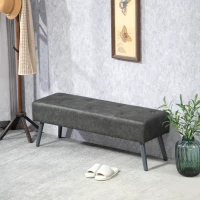 HOMCOM Bedroom Bench, End of Bed Bench with Button Tufted, PU Leather Upholstered Entryway Bench with Wood Legs, Grey(m-1)