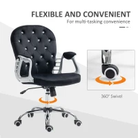 Vinsetto Button Tufted Desk Chair, Home Office Chair with Padded Armrests, Adjustable Height and Swivel Wheels, Black(m-6)