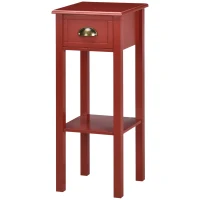 HOMCOM 2-Tier Side Table with Drawer and Shelf, End Table for Living Room and Hallway, Red(m-11)