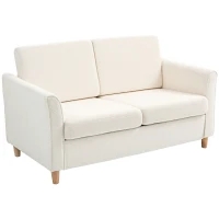HOMCOM 2-Seat Sofa Two-Seater Couch with Armrests and Wood Legs for Living Room, Bedroom, Cream White(m-2)