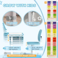 Qaba Adjustable Kids Desk and Chair Set with Tilt Desktop & Storage, Blue(m-5)