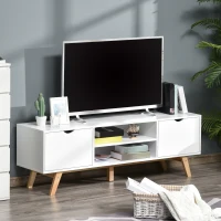 HOMCOM Modern Wooden TV Stand with 2 Storage Cabinet Stand for TV's up to 65" for Living Room Office, Storage Entertainment Center, White(m-1)