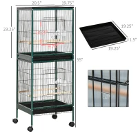 PawHut Large Bird Cage with 1.7 ft. Width for Wingspan, Bird Aviary Indoor with Multi-Door Design, Fit for a Canary, Finch, Conure, 55", Green(m-3)
