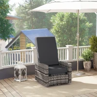 Outsunny Outdoor Rattan Wicker Lounge Chair with Footrest & Soft Cushion for Patio, Garden, Backyard, Grey(m-8)