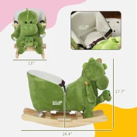 Qaba Rocking Horse, Ride on Dinosaur w/ Seat Belt, 32 Songs & Hand Puppet for 18-36 Months, Green(m-3)